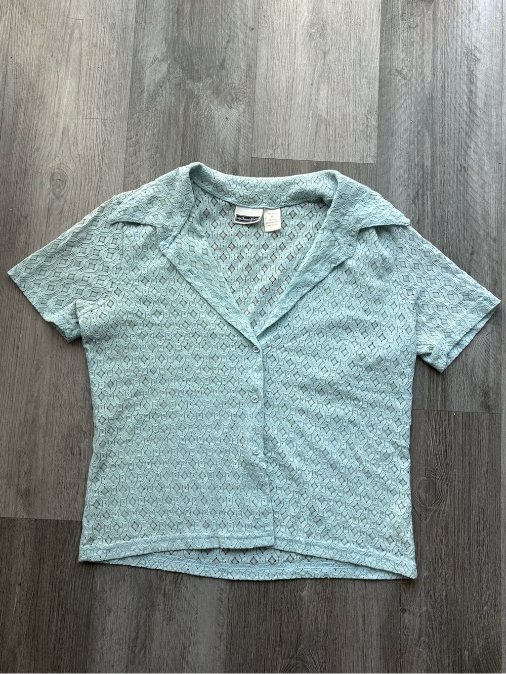 Vintage Chillington Blue Sheer Lace Button Up Collared Shirt M